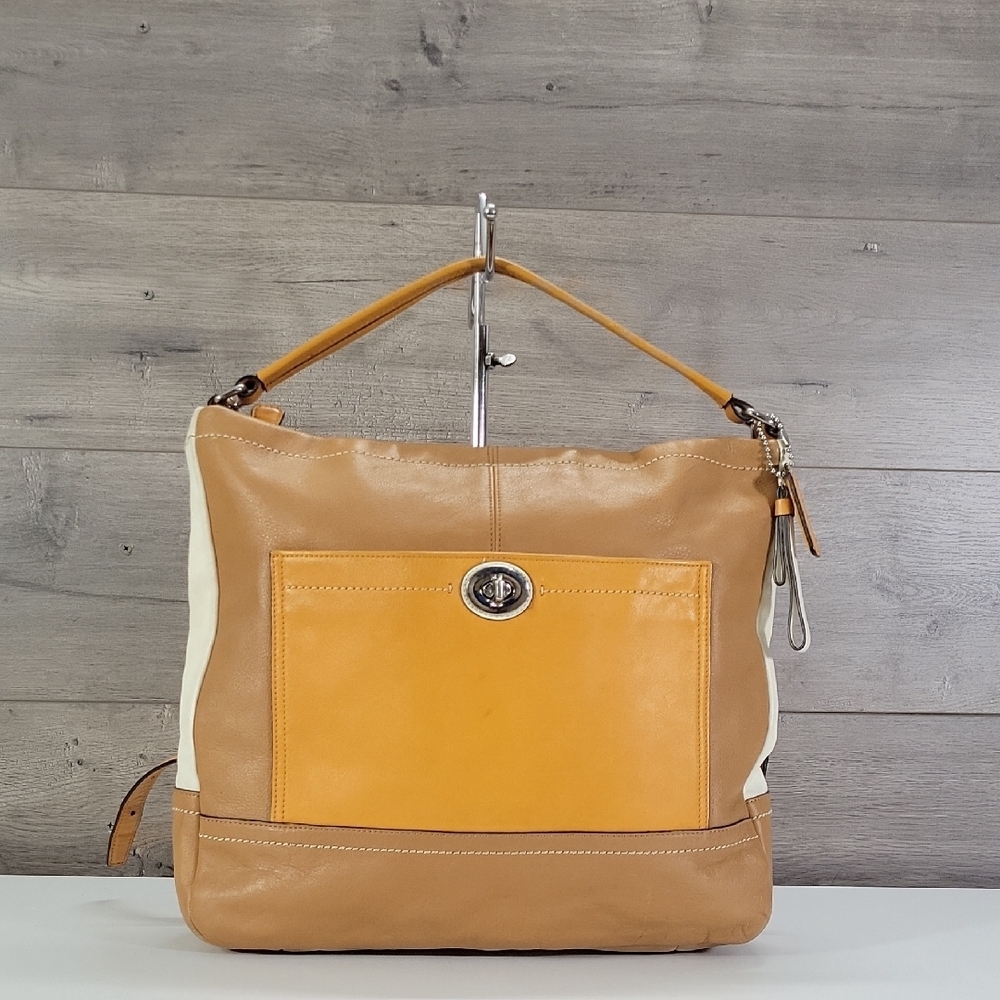 Coach Park Colorblock Tan and Yellow Leather Shoulder Bag